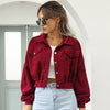 Autumn Cropped Corduroy Jackets Overcoat Single Breasted Lantern Sleeve Coats Women Vintage Winter Women Jacket 18047