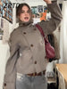 Elegant Women's Short Woolen Coats Stand Collar Double Breasted Long Sleeve Female Jacket Autumn Winter Lady Warm Outwear