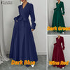 Women Maxi Dresses Elegant Lapel Neck Long Sleeve Fitted Waist Belted Wrapped Long Dress Commuting Woman Clothes