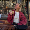 Women Dusty Pink Faux Suede Cropped Jacket Chic Full Zip Stand Collar Elastic Hem Short Coat Autumn Casual Street Outwear