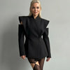 Hollow Out Long Sleeve Blazer Jacket For Women Spring Solid V-neck Waist Suit Coats Office Lady Chic Outerwear