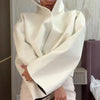 Chic Women Cropped PU Leather Jacket Stand Collar Wide Flare Sleeve Asymmetrical Wrap Open Front Coat Autumn Loose Jackets