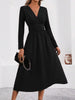 Elegant Solid Color Knit Dress for Women Fall Winter Overlap V-Neck Long Sleeve with Waist Shirring Bodycon Long Maxi Dress