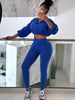 Street Women's Set Zipper Fly Crop Sweatshirt and Jogger Sweatpants Elegant Fall Sportwear Two 2-Piece Set Outfits