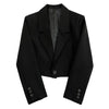Black Cropped Blazers Woman All-match Notched Collar Crop Jacket Women Korean Chic Single Button Suit Coat