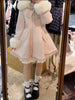 Winter Japanese Sweet Bow Slim Medium Long Woolen Coat Faux Fur Collar Lolita Girl Women's Pink White Wool Jacket Overcoat