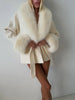 Women's Solid Color Lace Up Fur Collar Woolen Overcoat Bathrobe Style Long Loose Coat Advanced Atmosphere Autumn Winter Overwear