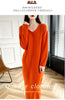 100% Merino Wool Women Long Dress Sweater V-Neck Pullover Long Dress Versatile Cashmere Knitwear Bottoming Clothing