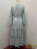 Women Dress Long Dresses A Line Casual Puff Full Sleeve Round Neck Maxi Lace Up Tight Waist Print Floral Elegant Splice Vestidos