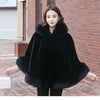 Black Fur Coat Women's Winter Shawl Cape Style Short Imitation Fox Fur Thick Hooded Windbreaker Female Warm Faux Fur Cloak