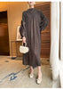 Puff Sleeve Pleated Dress Solid Color Long Length Women Loose Causal Elegant Dresses Designer Clothes Autumn 2DA1731