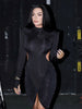 Elegant Hollow Dress Women Turtleneck Ruched Patchwork Full Sleeve Irregular Hem Skinny Stretch Party Club Bodycon