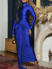 Women Full Sleeve Turtleneck Ribbon Ruched Long Maxi Dress Spring Sexy Street Slim Evening Night Club Party Dresses