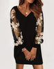 Elegant Mini Dress Women's Long Sleeve Midi Dress Autumn and Winter Fuzzy Cutout Lace V-Neck Casual White Vestidos