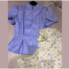 Elegant Printed Waist Cinched Women's Jackets Stand Collar Single Breasted Bubble Sleeve Blouses Summer Lady Commute Tops