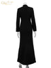 Sexy Slim White Women's Dress V-Neck Long Sleeve Ankle Length Dresses Elegant Classic Slit Female Dress