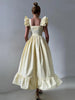 Flying Sleeve Ruffle Striped Slip Long Dress Women Elegant Square Collar Waist Cinching Pleat Party Dresses Chic Ladies Vestido