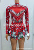 Stretch Sequins Mirror Dress Women Bodysuit Dancewear Long Sleeve Drag Queen Costume Rave Festival Night Out BodySuits