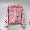 Long Sleeve Crystal Cowboy Rivets Tops Women Diamonds Beaded Pink Denim Coat Loose Rhinestones Jeans Jacket