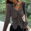 Korean Knit Cardigan Women Y2k Clothes V Lapel Long Sleeve Knitted Jumper Collar Sweater Coat Vintage Slim Cardigan