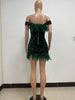 Women Feather Splicing Off Shoulder Sequined Bodycon Midi Dress Vestidos Sexy Party Evening Vestidos Dresses