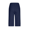 High-Waisted Elastic Seven-Foot Pants Women's Mid-Calf Trousers Base Layer Clothing with Button Detail