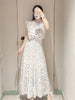 Kuzuwata Fresh Mid-length Print High Waist Robe Gentle Literary Lace Up Pleated Slim Mujer Japan Elegant Dress