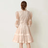 French Elegant Lace Splicing Waist Lantern Sleeve Dress Vintage High Collar Princess Dress Organza Cocktail Women's Wear