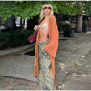 Printed Curved Wide Leg Denim Jeans High Waist Seam Detail Casual Women All-match Long Pants Autumn Chic Outfits
