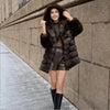 Brown Hooded Women's Faux Mink Fur Coat Thick Autumn Winter Chic Cardigan Mid Length Loose Warm Jackets 2DB4632