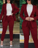2Pcs Women's Solid Color Suit + Trousers Two-Piece Set Slim Fit Business Double Breasted Formal Female Clothes Outfit