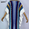 Knitting Rainbow Printing Comfort Warm Winter Holiday Dress Elegant Africa Women Boho Party Long Dress