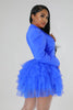 Vintage Women Single Breasted Notched Neck Puff Long Sleeve Mesh Cascading Ruffles Big Swing Blazer Dress Chic Vestidos