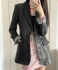 European American Streetwear Leather Jacket For Women Chic Loose Fit Suit Coat Female Flip Pocket Two Bottons White Blazer Mujer
