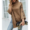 Autumn Winter Turtleneck Loose Women Pullover Shawl Cape Solid Color Knitted Long Tops Casual Sweater with Buttons