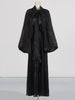 Chic Prom Robe for Women Scarf Collar Lantern Sleeve High Waist Temperament Pleated Evening Dress Female Clothes