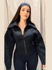 Casual Women's Waist Cinched Cropped Jackets Lapel Zipper Puff Sleeve Female Coats Spring Lady Commute Outwear