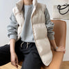 Stand Neck Puffer Cotton Vest Beige Black Autumn Winter Loose Vest Women Jacket