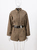 Retro Suede Coats High-waist Shorts Set Women's Plaid Full Sleeves Short Zipper Jackets Autumn Winter Ladies Outwear