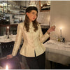 Stand-Collar Satin Frog-Button Jacket Cream Tailored Long-Sleeve Silky Spring Elegant Retro Women Outerwear Blazer