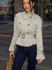 Spring Autumn With Belt Trench Coat Women Stand Collar Double Breasted Jacket Coat Long Sleeve Street Windbreaker Coat