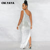 Women Tassel Side Sequins One Shoulder Skew Neck Bodycon Midi Maix Irregular High Low Long Dress Sexy Night Party