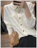 Women's Elegant Spring Knitted Cardigan Wool Polo Neck With Pockets Solid All-Match Casual Soft Tops Coats ZB1047006