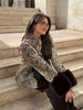 Leopard Printed Faux Fur Women's Coats Slim Lapel Single Breasted Full Sleeve Coat Autumn Winter Lady Warm Jackets
