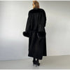 Lace-Up Long Overcoat Women's Coat Office Lady Elegant Woolen Furry Patchwork Long Sleeve Coats Loose Cardigan Jackets