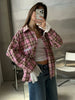 Red Stand Up Collar Plaid Cape Short Trench Coat Women's Windbreaker Long Sleeved Single Breasted Windbreaker Autumn Jacket