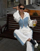 Contrast Color Patchwork Hoodies Pants Set Women Zipper Short Hooded Coats Lace Up Wide Leg Pant Spring Autumn Tracksuit