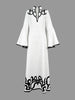 Women's Spring Artistic Vintage Maxi Dress Hollow V-Neck Flared Sleeves Lady Elegant Gown for Formal Evening Party