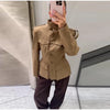 Women's Jacket Slim Fit Stand Collar Tailored Epaulets Flap Pockets Single Breasted Button Down Blazer Coat Spring Outwear