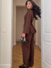Two-piece Set Stand Collar Long Sleeved Single Breasted Top Straight Leg Pants Women's Clothing Autumn 19DB1060